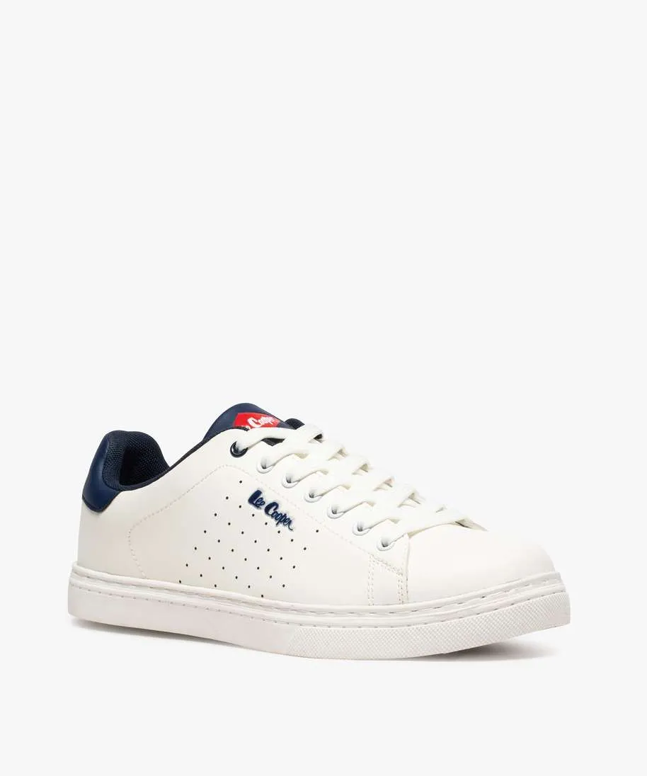 baskets homme tige basse unie a lacets ¨C lee cooper smart dessus matiere synthetique lisse blanc chine baskets et tennis