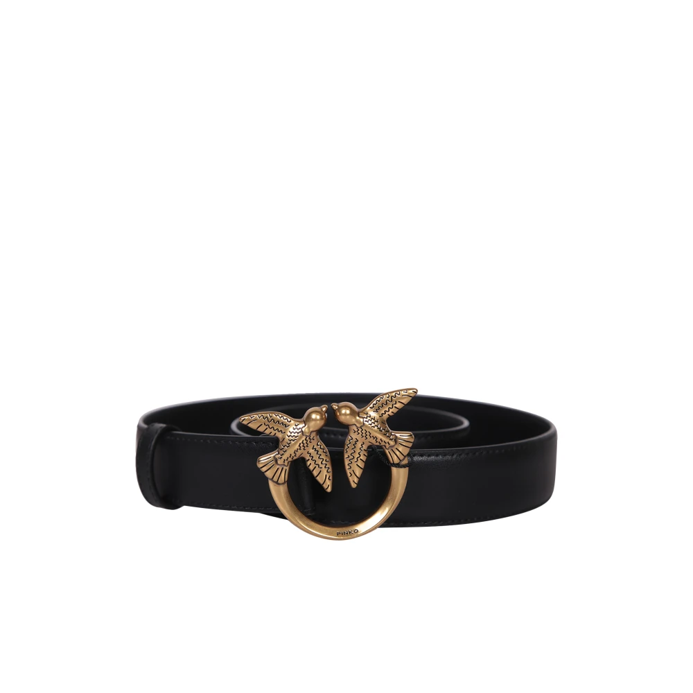 Ceinture en Cuir Noir avec Logo Plaque
