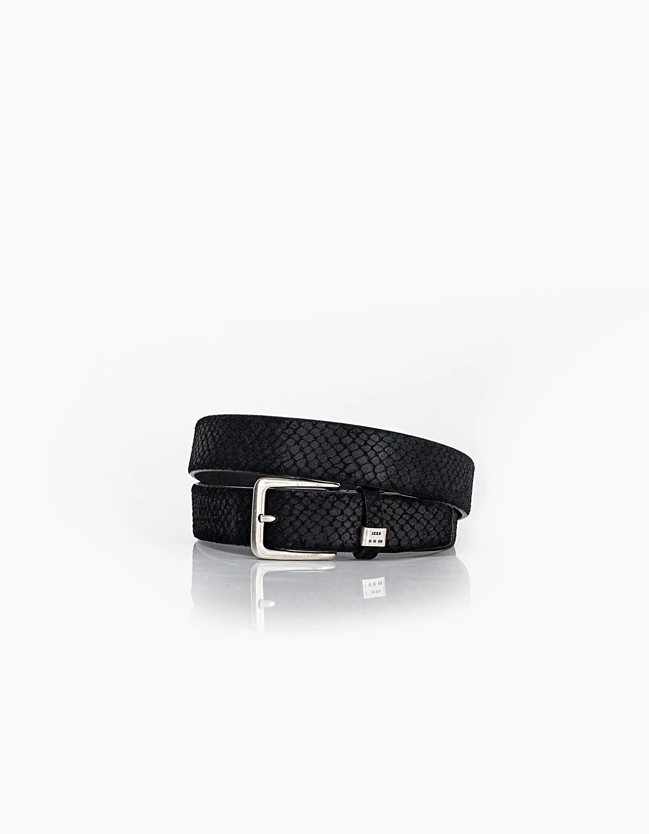 Ceinture noire en cuir nubuck effet croco Homme