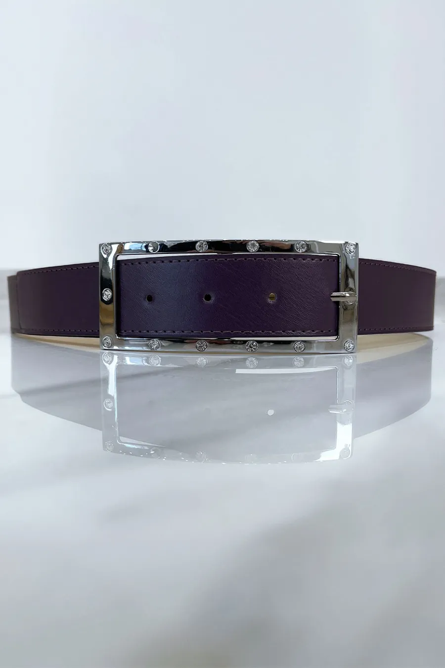 Ceinture violette avec boucle rectangle strass et argenté