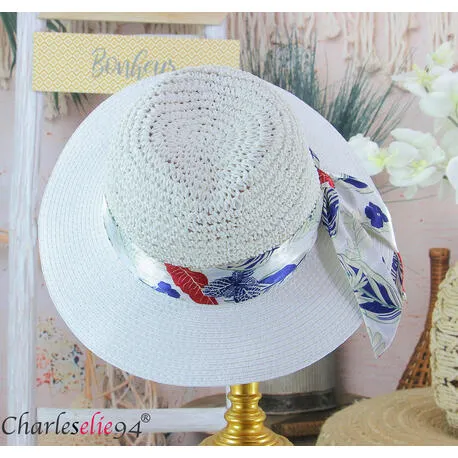 Chapeau d 'ete femme en paille fait a la main 2359 blanc