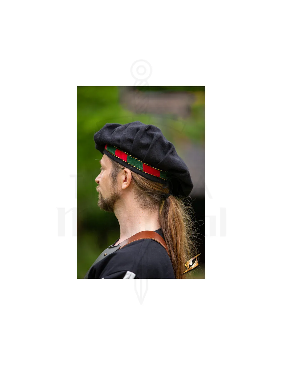 Chapeau de ménestrel médiéval en laine, noir-rouge-vert ⚔️ Boutique Épées