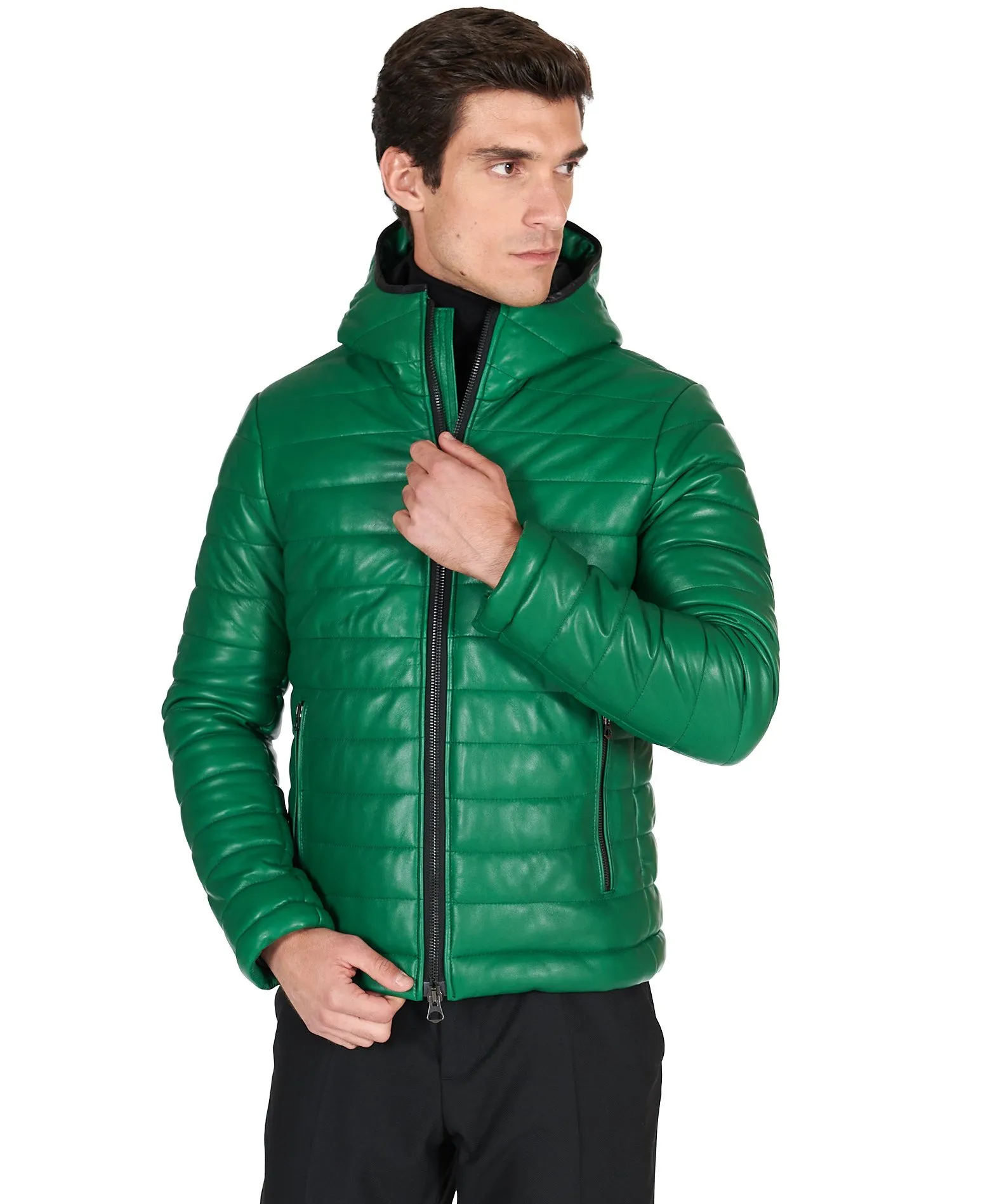 Doudoune cuir homme blouson cuir homme vert Teo