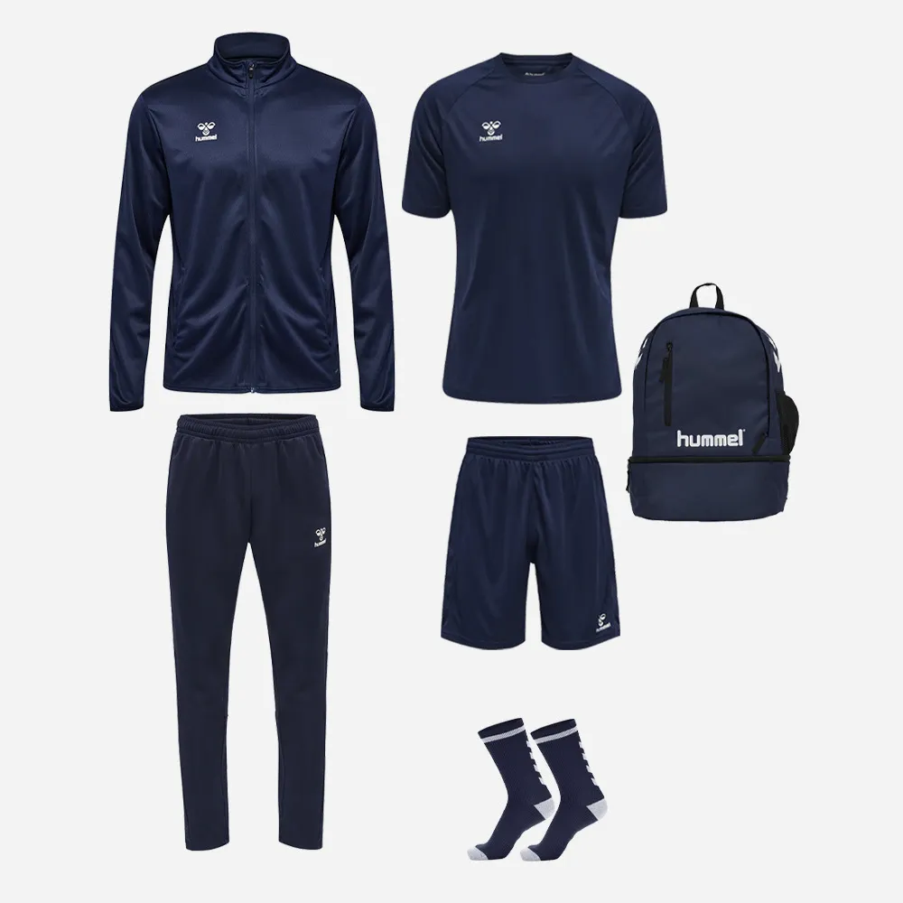 Ensemble Hummel Essential pour Enfant. Maillot + Short + Chaussettes courtes + Veste de survêtement + Pantalon de survêtement + 