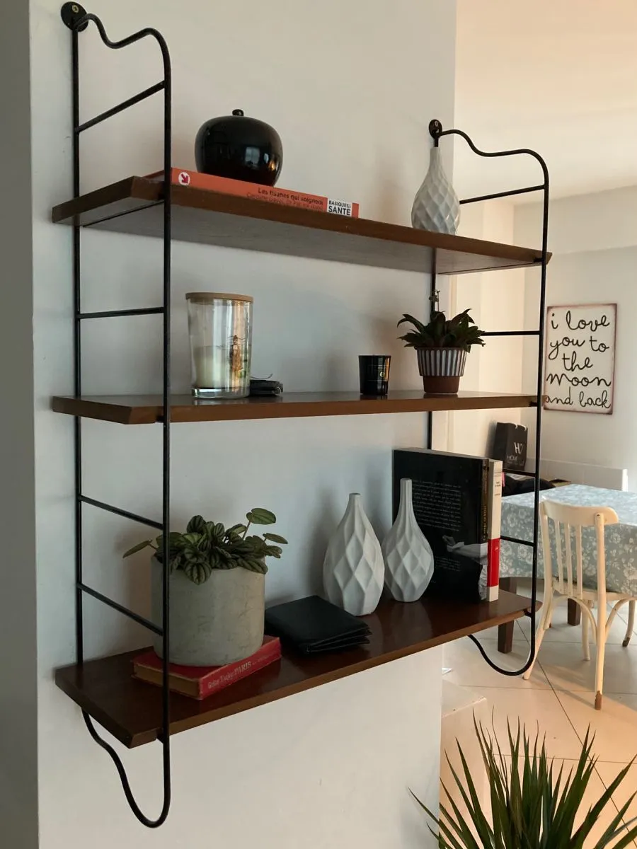 Etagere scandinave 1940 a 50 tomado, acier et 3 plateaux 65x