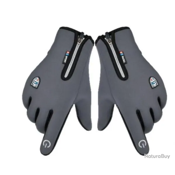 Gants de sport Thermique, imperméable UNISEXE, doublure flanelle Doigts SCREEN.......GRIS