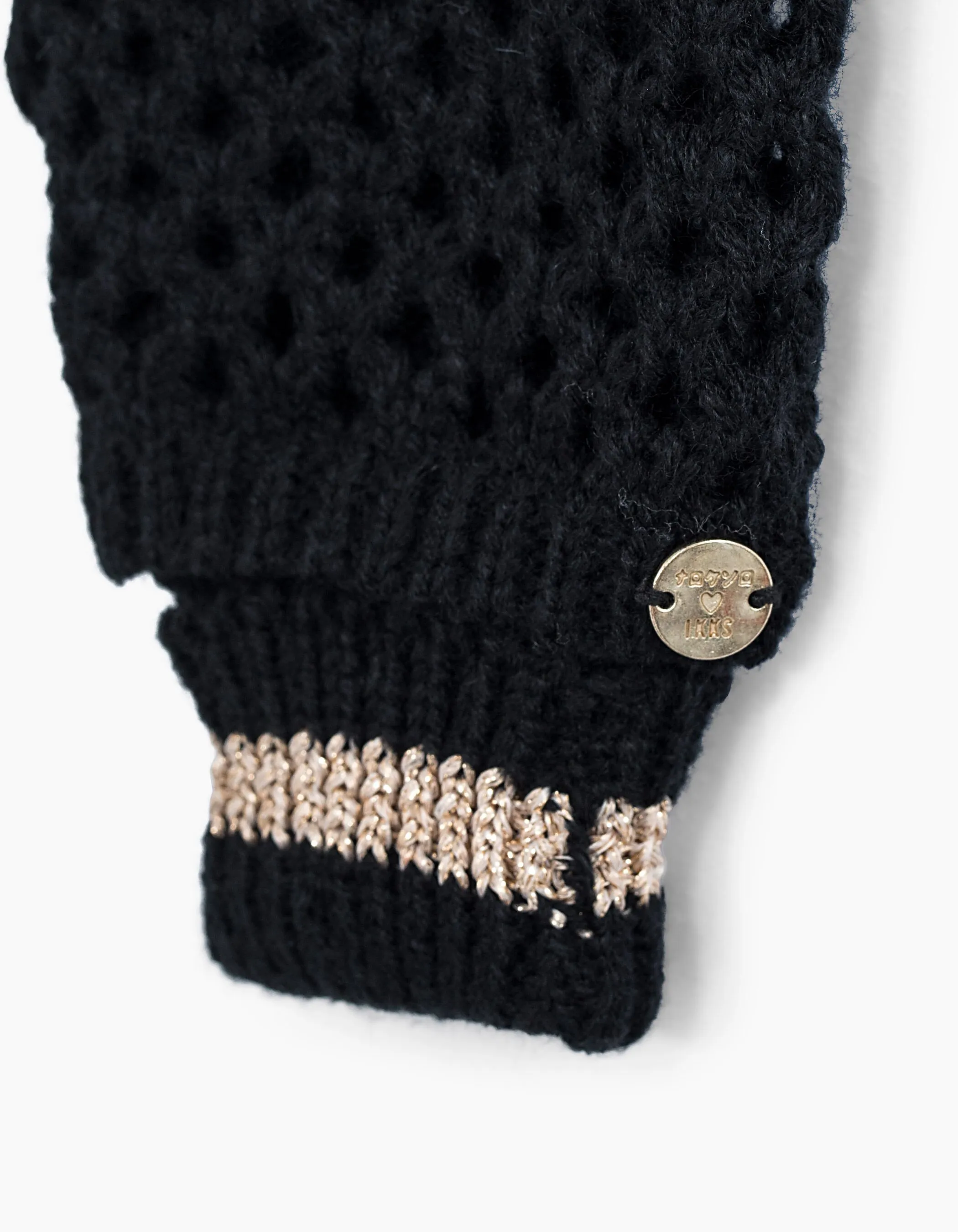 Gants noirs tricot avec mitaines tricot ajouré fille 