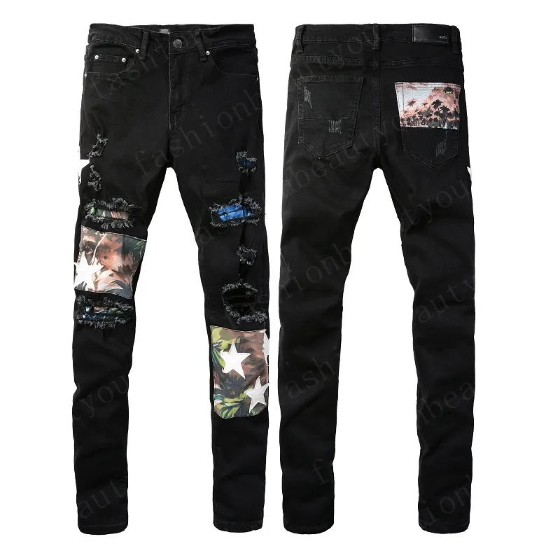 Mejor Precio En A Granel Jeans Pourpre Concepteur De Haute Qualité Concepteur Brodé Cousé Pour Pantalon À La Mode Avec Des Trous