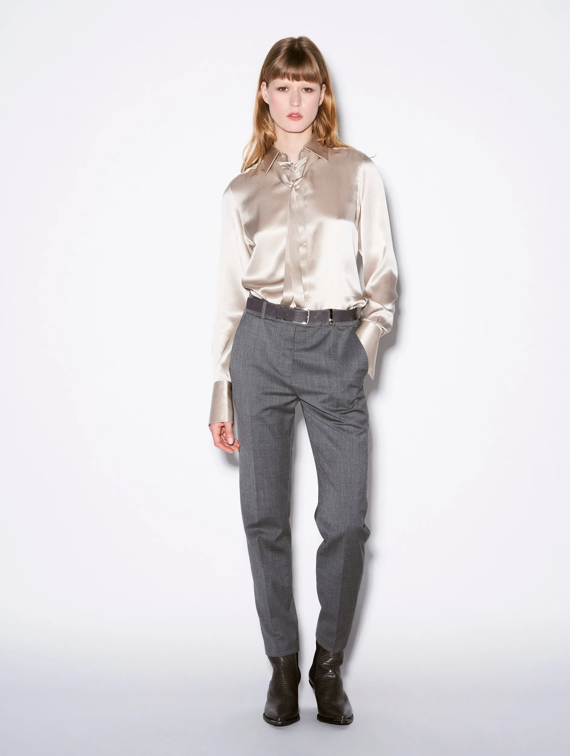 Pantalon de costume Roxy gabardine de laine gris