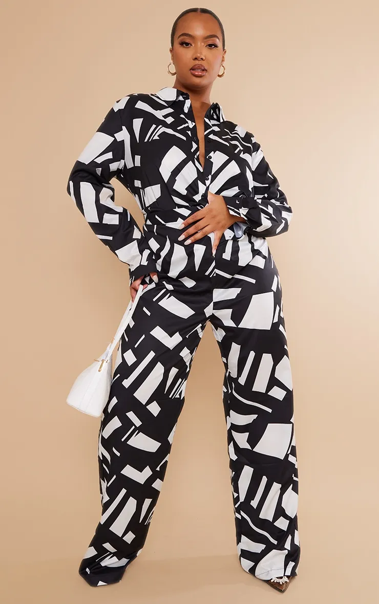 Plus Pantalon large noir imprimé abstrait