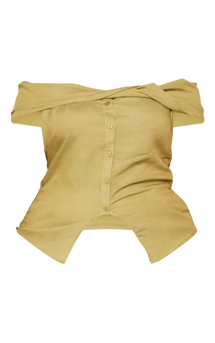 Plus Top en effet lin vert olive