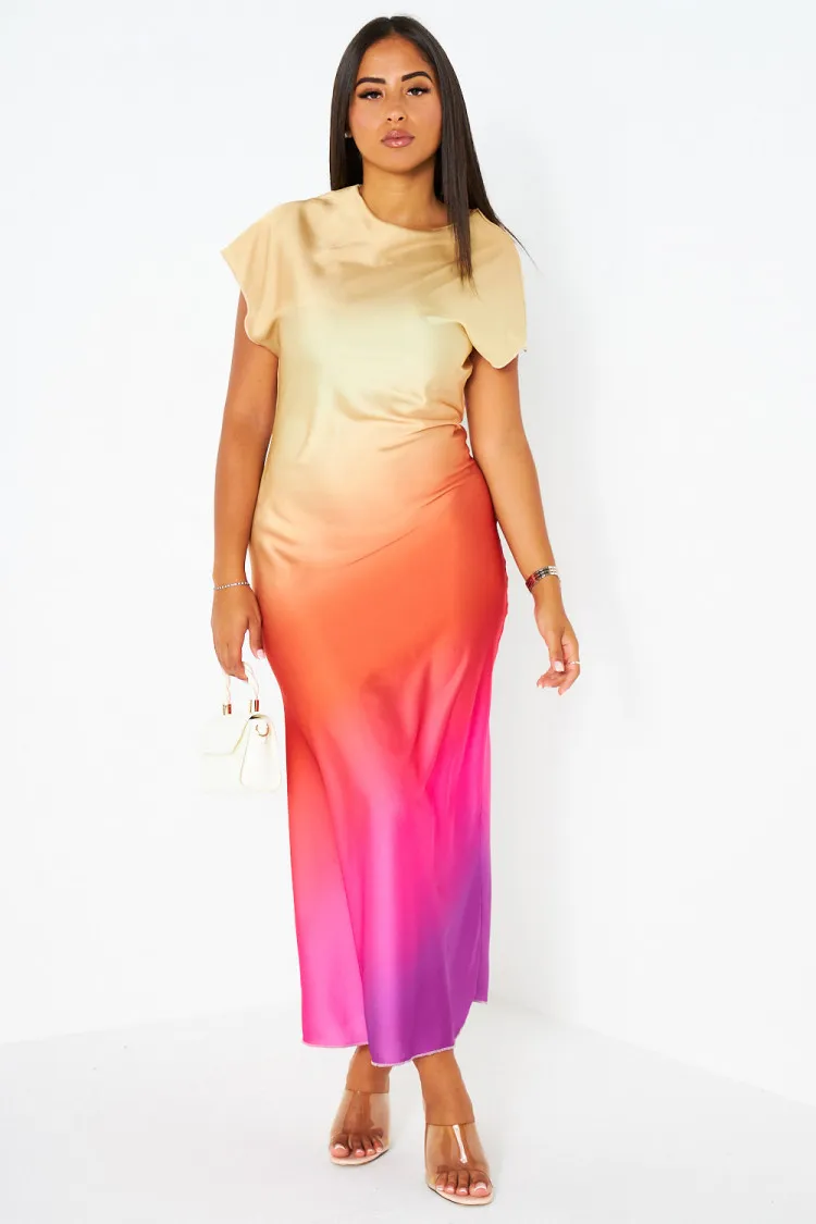 Robe jaune longue satinée dégradé