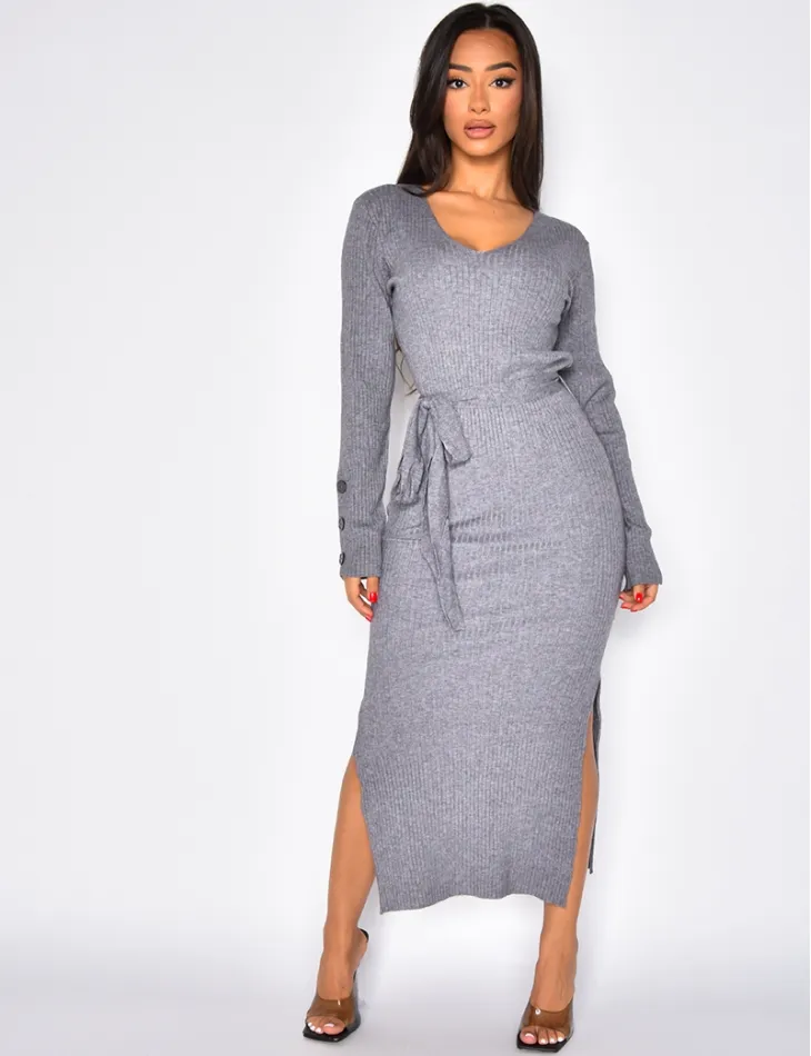 Robe longue côtelé à fente / 43361 - JEANS INDUSTRY