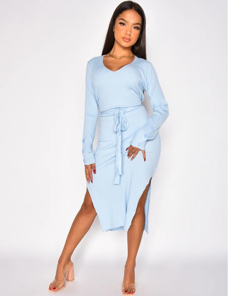 Robe longue côtelé à fente / 43361 - JEANS INDUSTRY