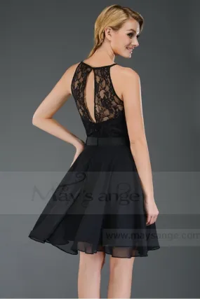 Robe noire dentelle dos ouvert C303 ceinture satine