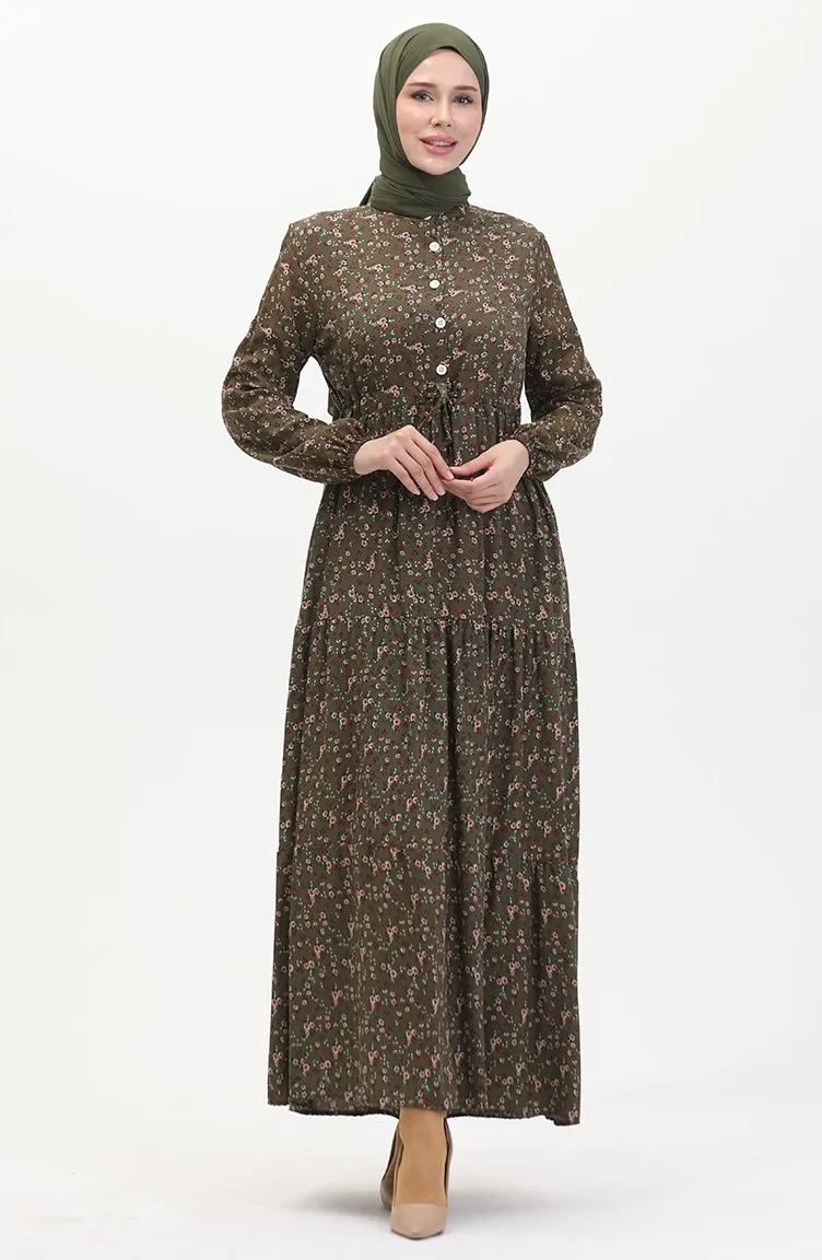 Robe Viscose A Motifs Fleur 0479-04 Khaki 0479-04