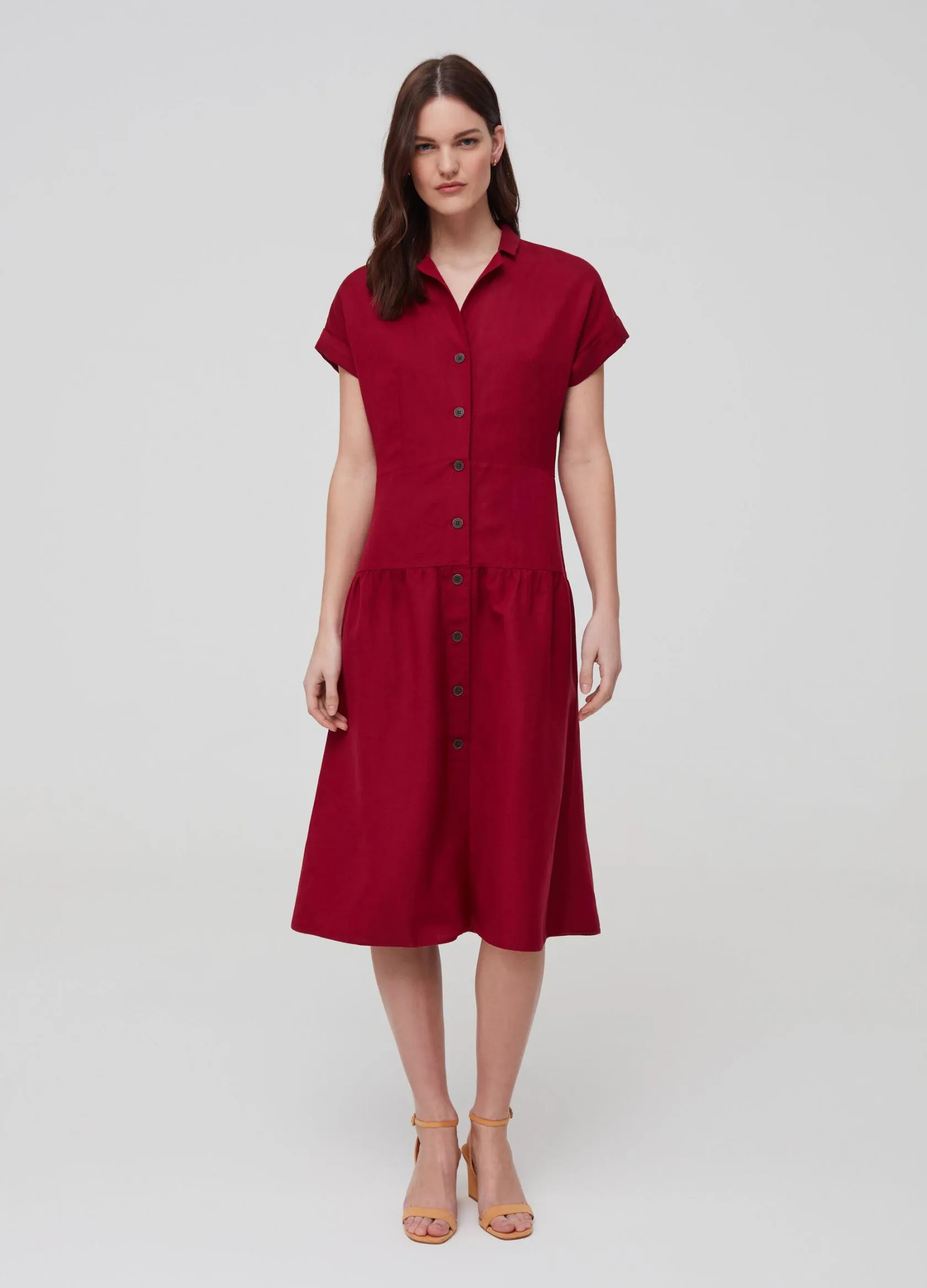 Robes Femme | Solid colour dress in linen and viscose Rouge géranium | OVS