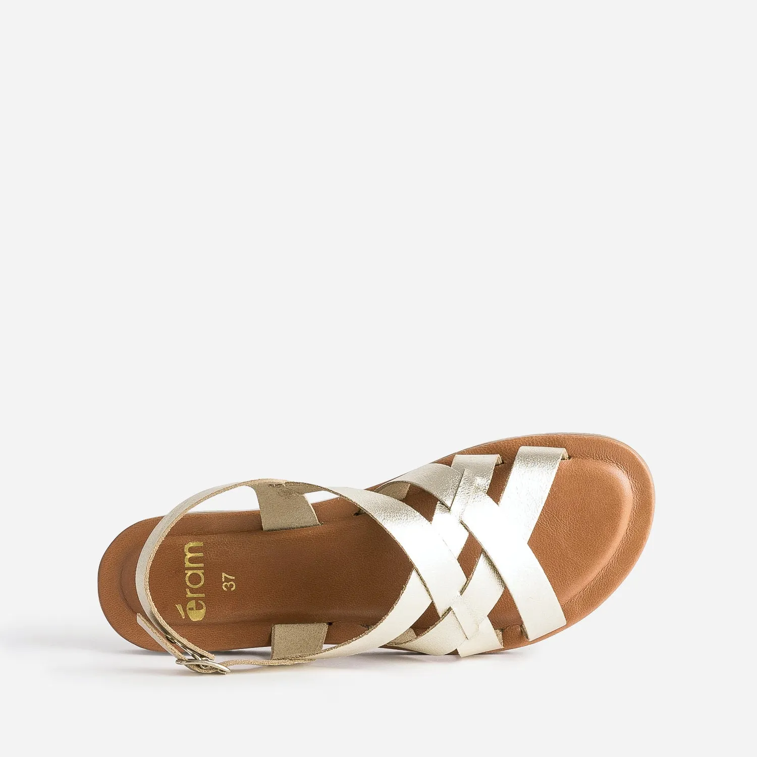 Sandale dorée en cuir à brides croisées - Sandales Femme | ERAM