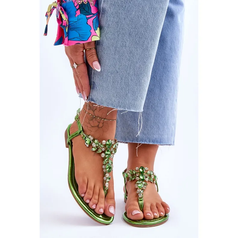 Sandales Femme Avec Pierres Vert Lenis