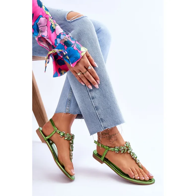 Sandales Femme Avec Pierres Vert Lenis