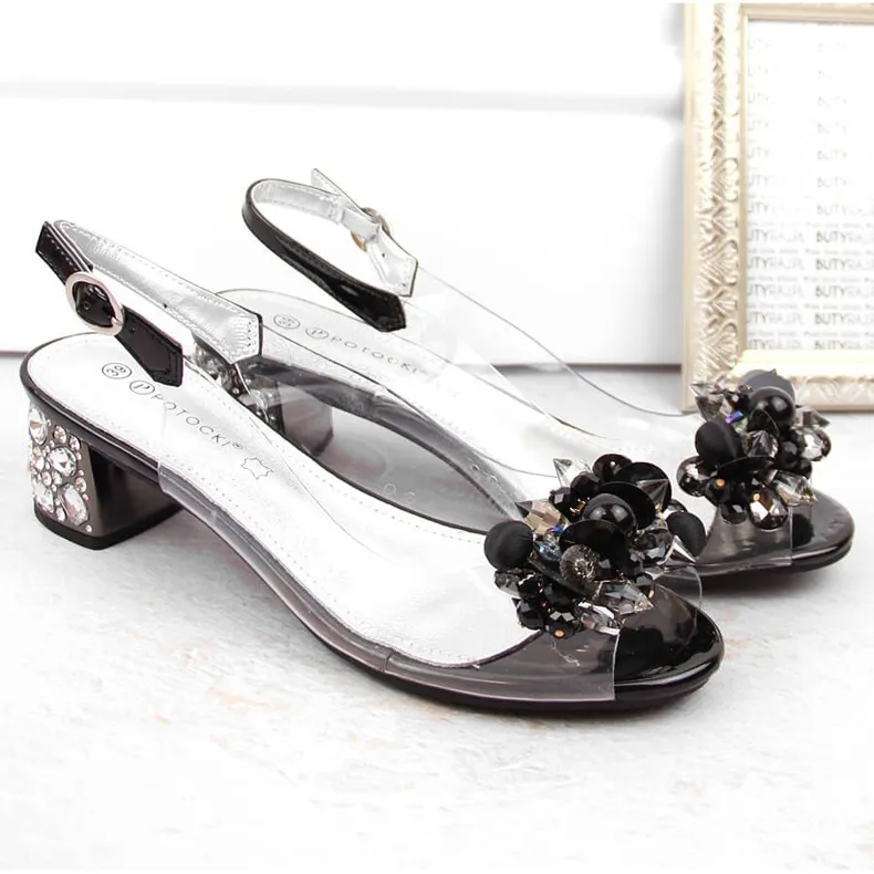 Sandales femme transparentes avec perles, noir Potocki WS43300 le noir