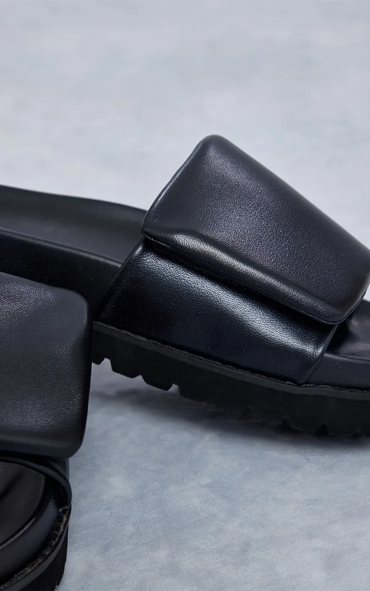 Sandales pointure large  noir matelassé à double semelle et velcro