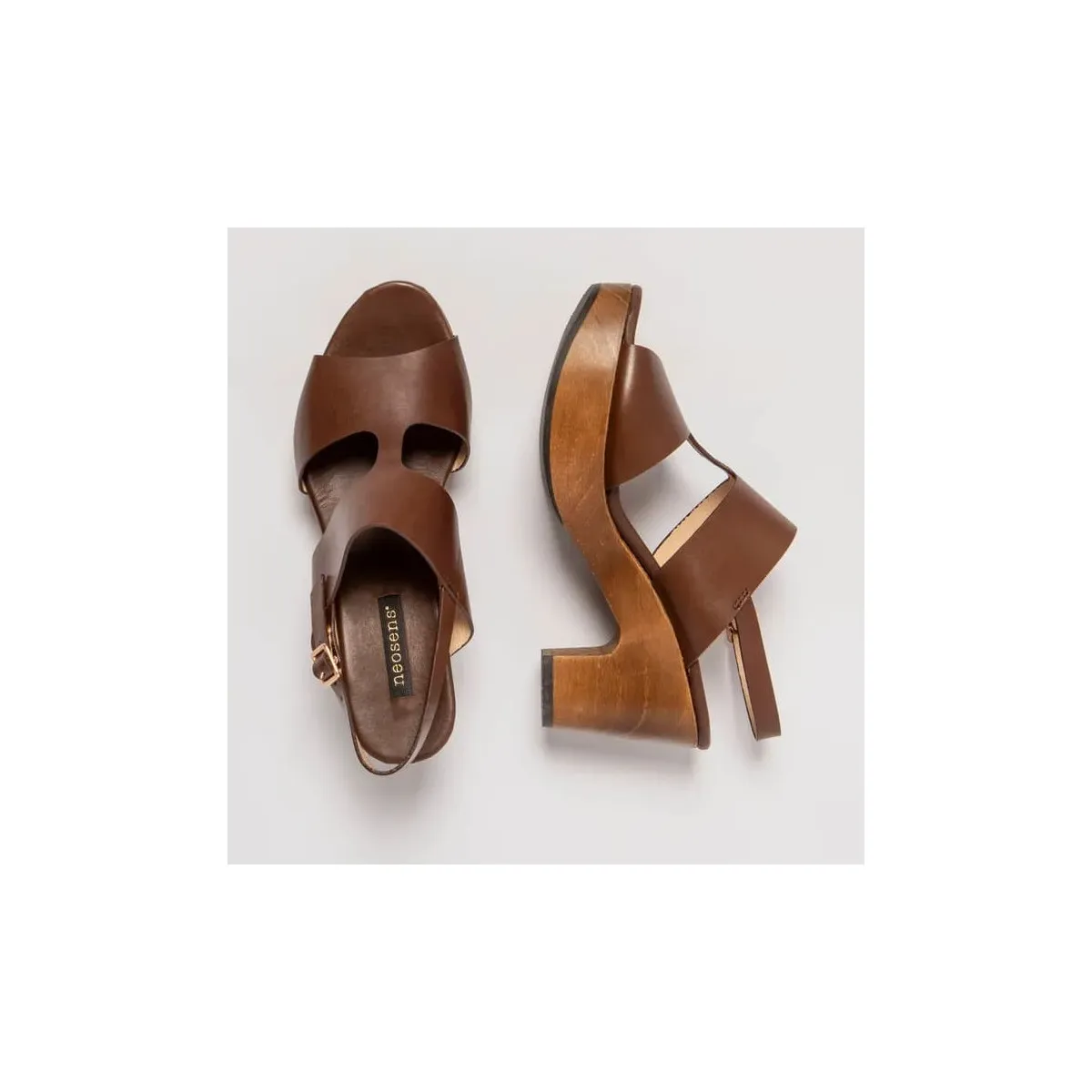 Sandales à talon plateformes en bois - Marron