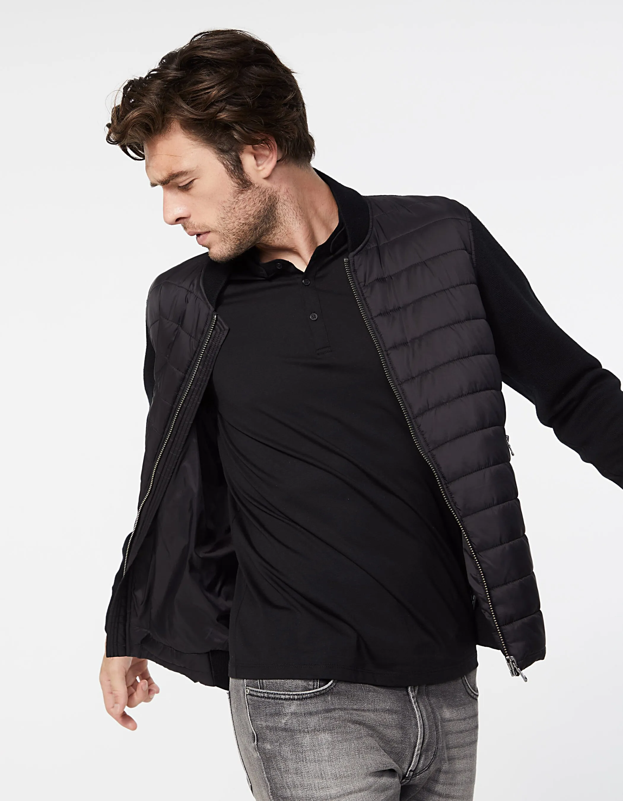Sous-doudoune noire manches et dos tricot Homme