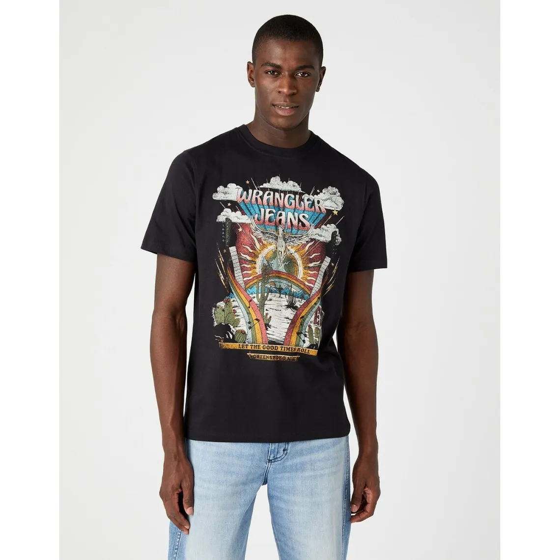 T-Shirt noir Homme  en coton Wrangler - T-shirt / Polo Homme sur MenCorner