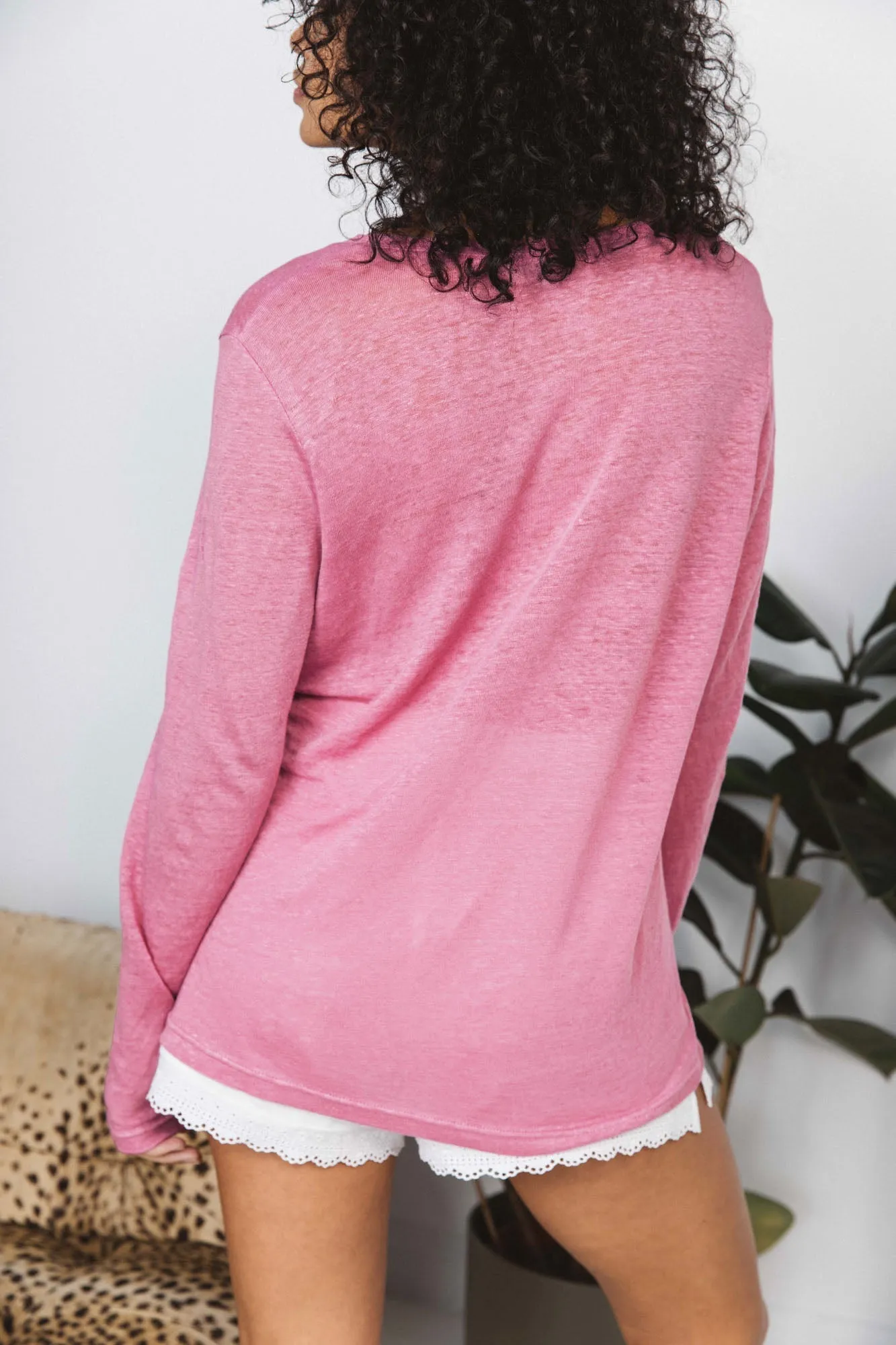 Tee-shirt Orage en lin rose