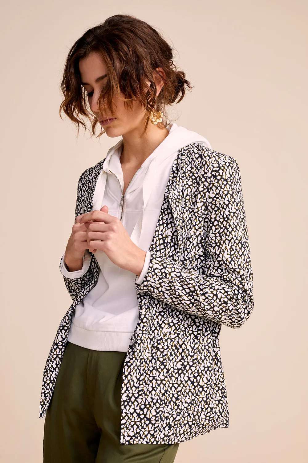 VANINA - Veste de costume carbone à imprimé graphique