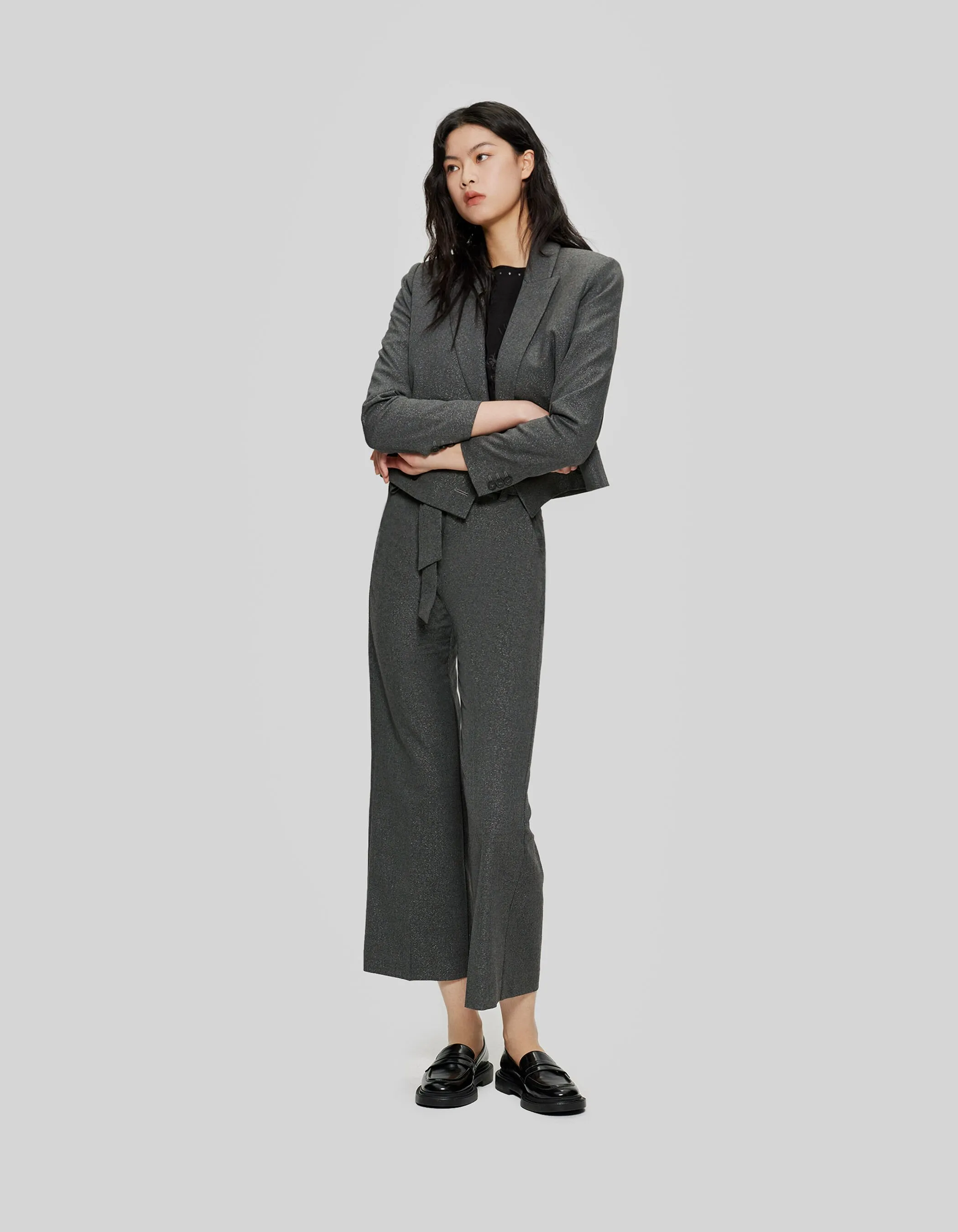 Veste de costume courte grise paillettée Femme