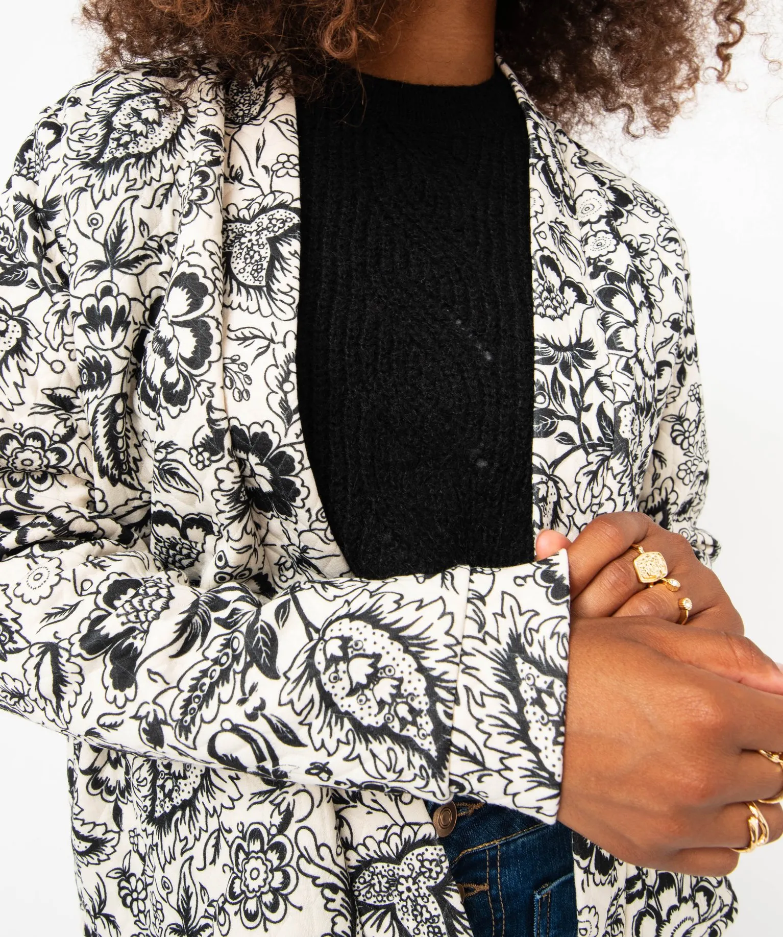veste en maille matelassee a motifs fleuris femme imprime vestes