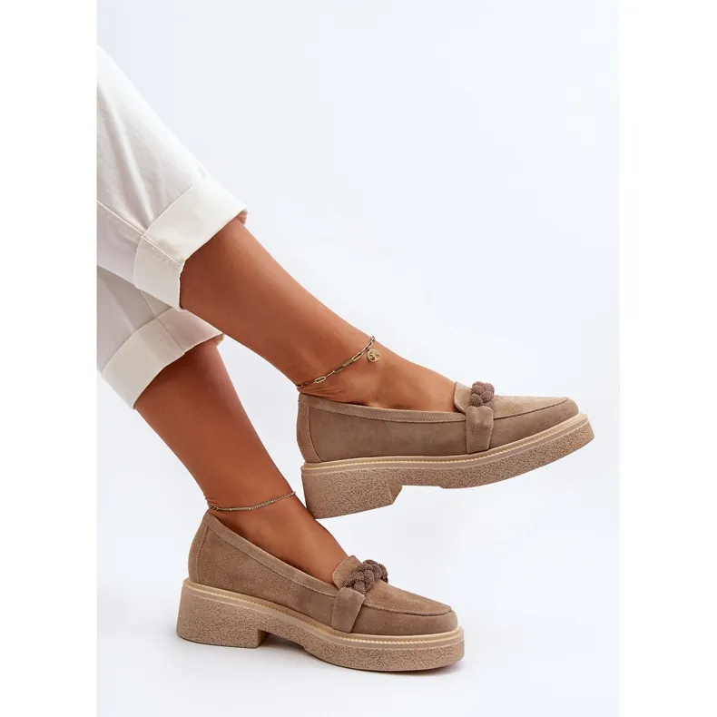 Zazoo 3429/W Mocassins en daim pour femme avec décoration, beige